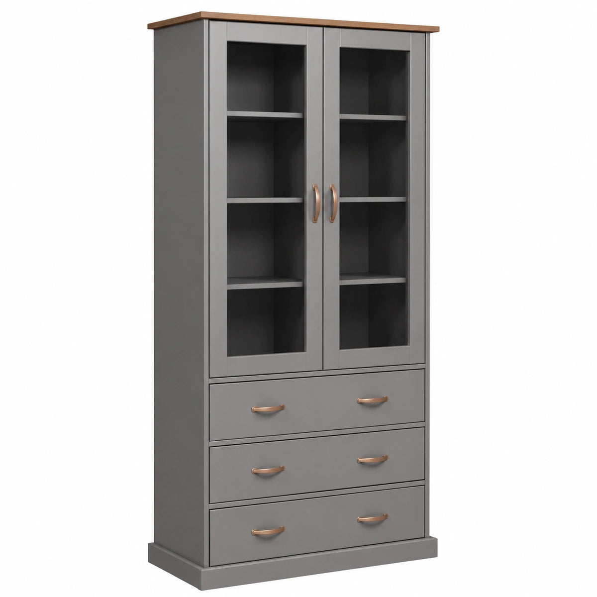 Vetrina - Credenza - Stoviglie - Mobile da pranzo - Stile country - Legno massiccio FSC - 2 ante - 3 cassetti - Luzerna 10 - Grigio