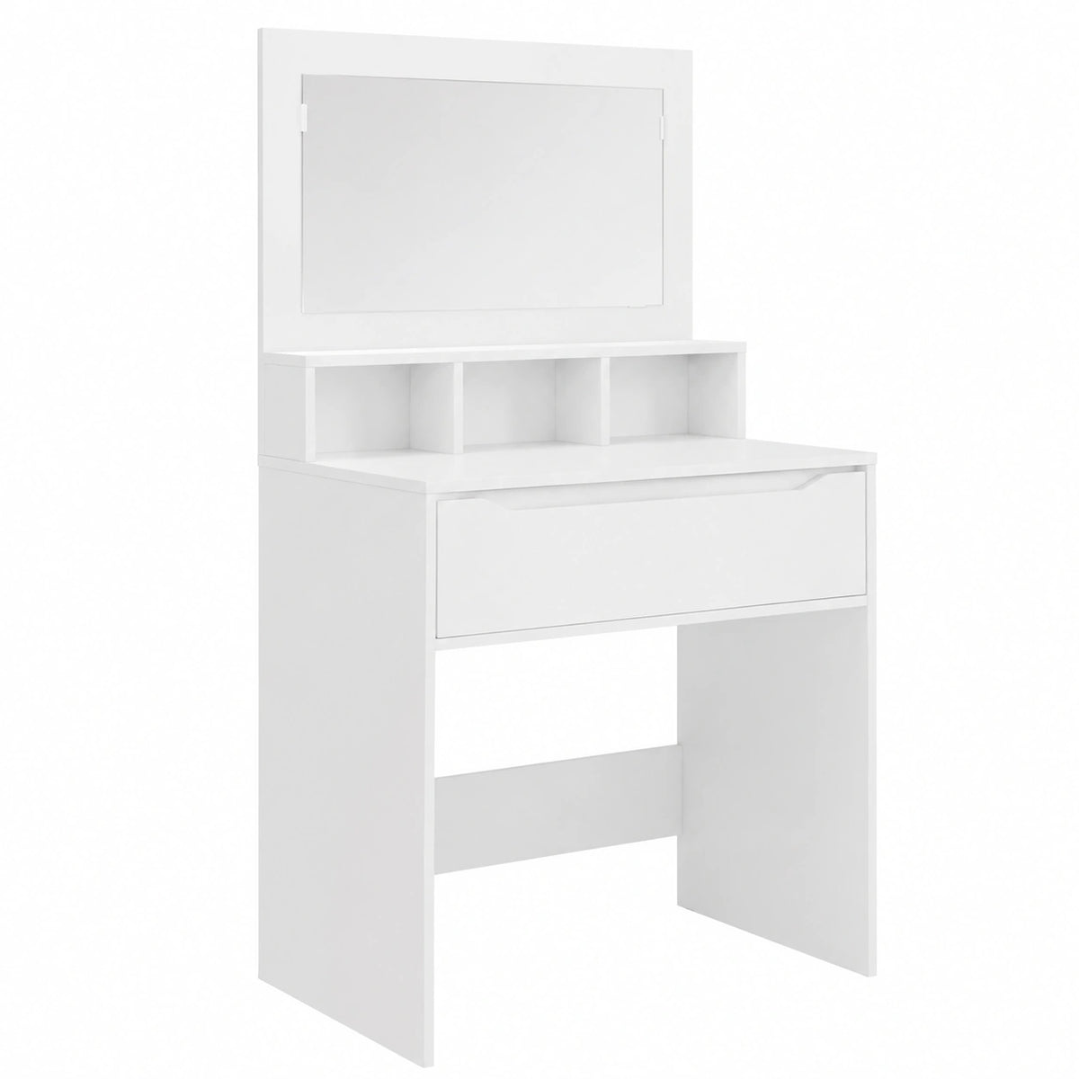 Tavolo da trucco bianco in legno ingegnerizzato 80 × 39,6 × 135 cm con cassetto e specchio piano, mobiletto consolle salvaspazio per camera da letto