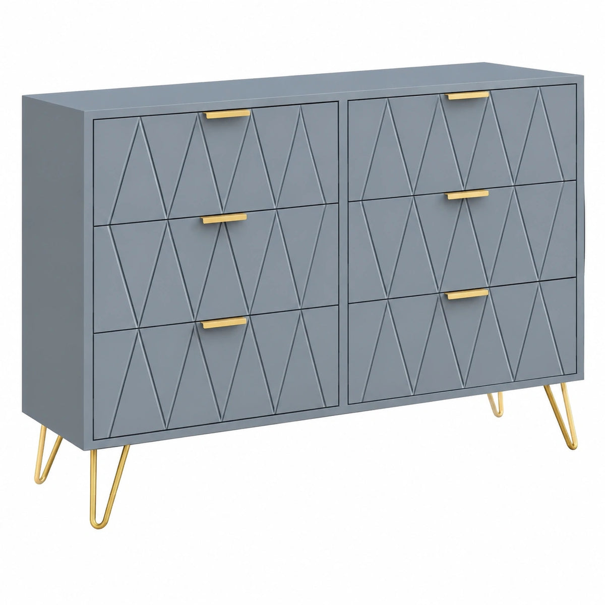 Cassettiera a 6 Cassetti, Comò con Motivo Linea 100 × 34 × 73cm, Grigio-Blu, Mobile Cassettiera Salvaspazio per Camera da Letto Soggiorno