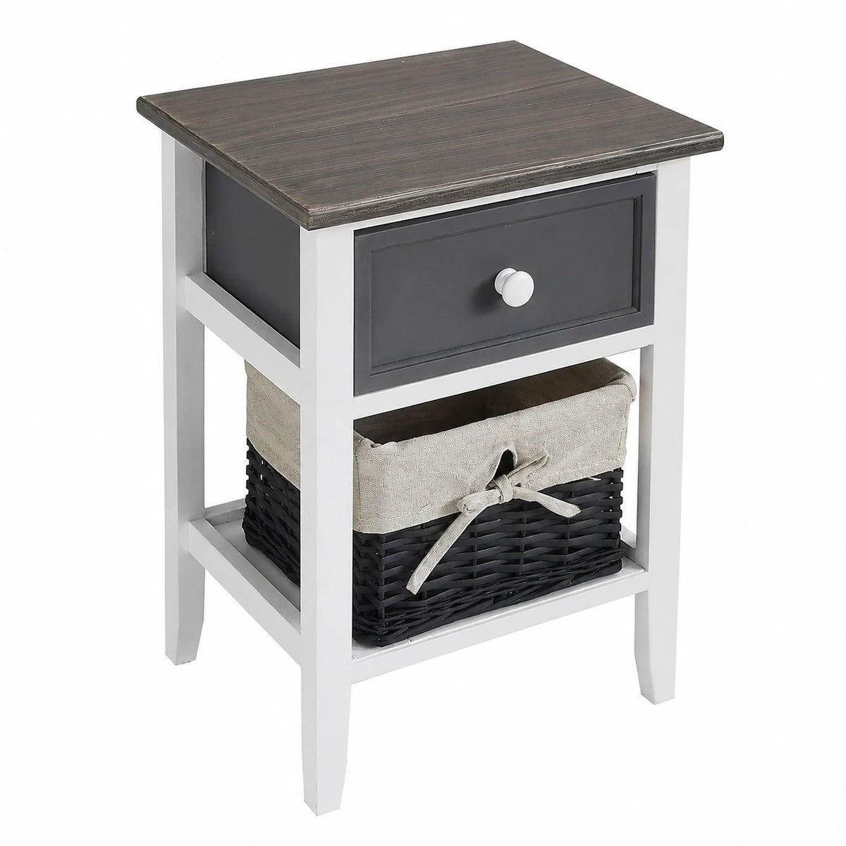 Milani casa - mobiletto con 2 cassetti e cesto, legno, grigio scuro, stile shabby chic, 32 × 28 × 50 cm