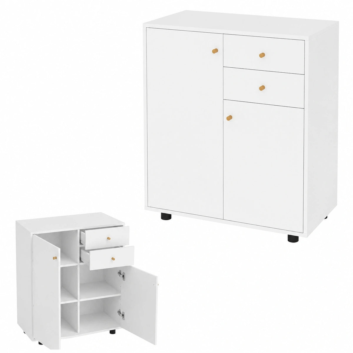Mobile Dispensa con 2 Cassetti, Credenza da Cucina con 2 Ante, Mobiletto Basso con 3 Ripiani Regolabili, Armadio a Buffet per Sala da Pranzo