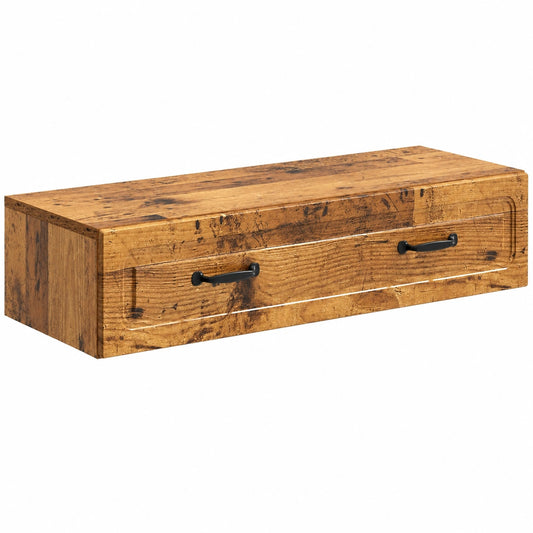Tavolino da parete in legno anticato, 87,5 × 34,5 × 17 cm, console da parete sospesa in legno con cassetto, tavolo consolle salvaspazio