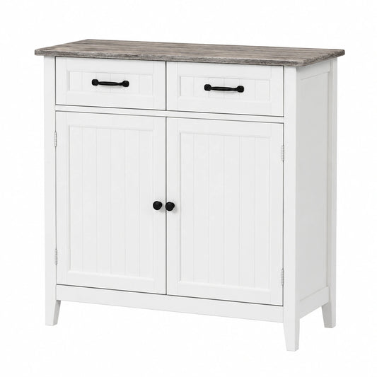 Credenza Ausiliaria con 2 Cassetti e 2 Ante per Cucina, Sala da Pranzo, Soggiorno, 90 × 40 × 82 cm, Grigio