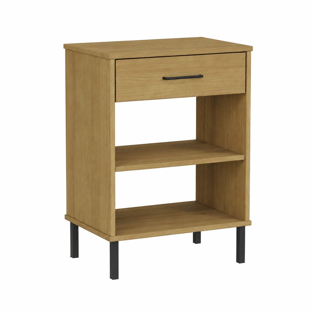 Mobile consolle con gambe in metallo marrone, in legno di pino massiccio, 50 × 35 × 70 cm, con cassetto e ripiano aperto, per soggiorno