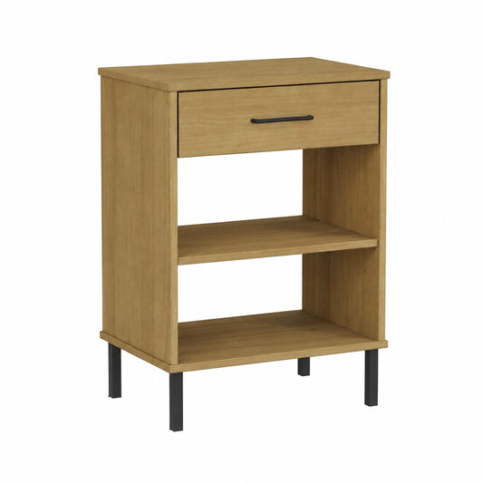 Mobile consolle con gambe in metallo marrone, in legno di pino massiccio, 50 × 35 × 70 cm, con cassetto e ripiano aperto, per soggiorno