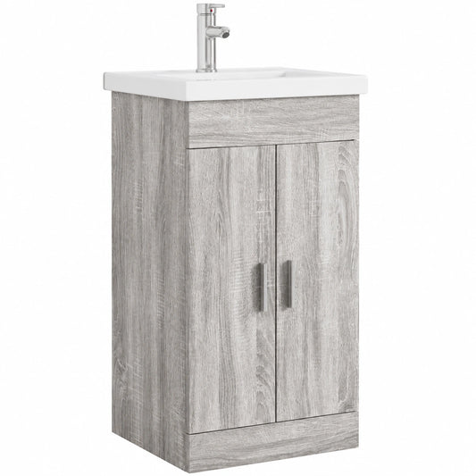 Armadietto da bagno con lavandino, grigio sonoma, 42 × 40 × 84,5 cm, in legno, mobiletto sottolavello