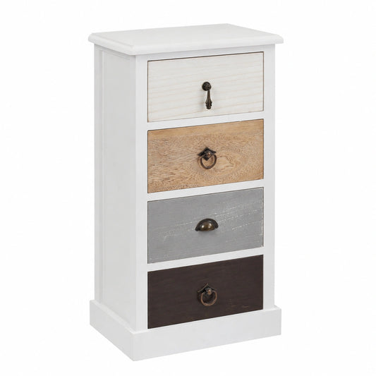 Comodino bianco nero beige, cassettiera 4 cassetti, legno paulownia, stile shabby, camera bagno sala - Misure: 69 × 37 × 27 cm (HxLxP) - arte. RE4310