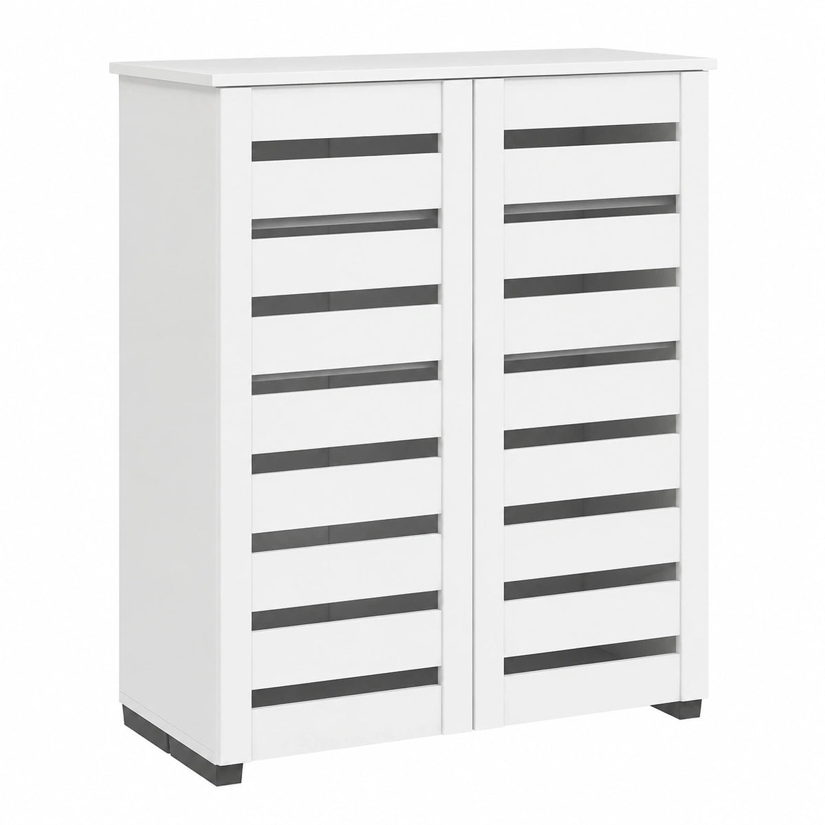 Mobile Scarpiera a 5 Livelli con Ante a Doghe 76 × 33 × 98 cm Bianco, 4 Scaffali Regolabili, Scarpiera Moderna Salvaspazio in Legno