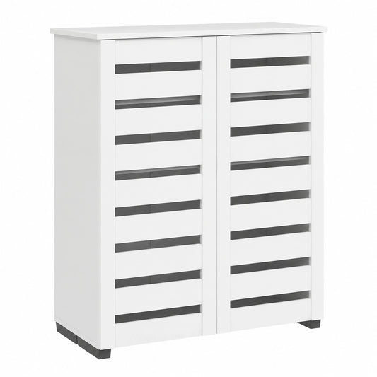 Mobile Scarpiera a 5 Livelli con Ante a Doghe 76 × 33 × 98 cm Bianco, 4 Scaffali Regolabili, Scarpiera Moderna Salvaspazio in Legno