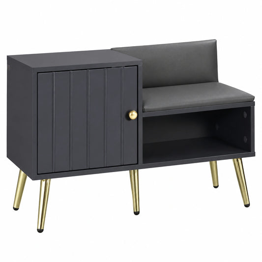 Panca Scarpiera da Ingresso Salvaspazio in Legno 80 × 33 × 49cm Grigio, Seduta Imbottita, Ripiano Aperto, Armadietto per 4 Paia di Scarpe, Corridoio