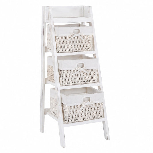 Scaffale cassettiera Decorativa Shabby vintage Goiana T704 Legno paulonia 4X ceste - Bianco