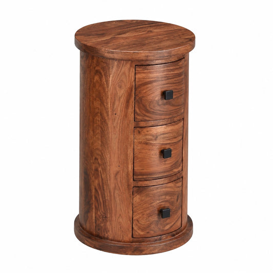 Credenza Legno massello di sheesham 35 × 65 × 35 cm, Mobile con 3 cassetti, Mobile Laterale Stretto, Solido, Mini comò Tondo