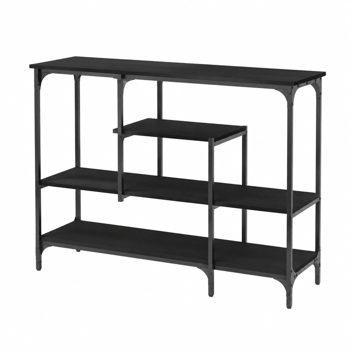 Tavolo consolle con ripiano, nero, effetto rovere, 100 × 35 × 75 cm, tavolino con vano portaoggetti