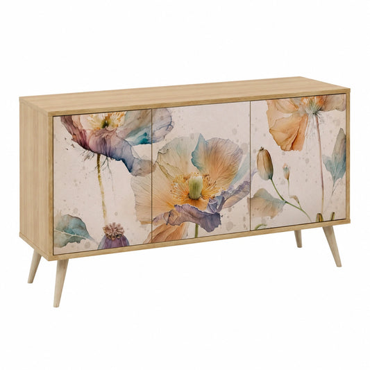 Cassettiera Moderna 164,5 × 57,5 × 42 Comò con immagini stampate Comodino con ripiani Contemporaneo mobili soggiorno 3 Ante motivo naturale fiori