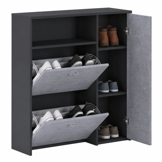 Dmora Scarpiera Moderna Con 3 Ante, Portascarpe Da Ingresso Per 24 Paia Di Scarpe, Ripiani Standard, In Italy, 91 × 27h94, Colore Antracite E Cemento