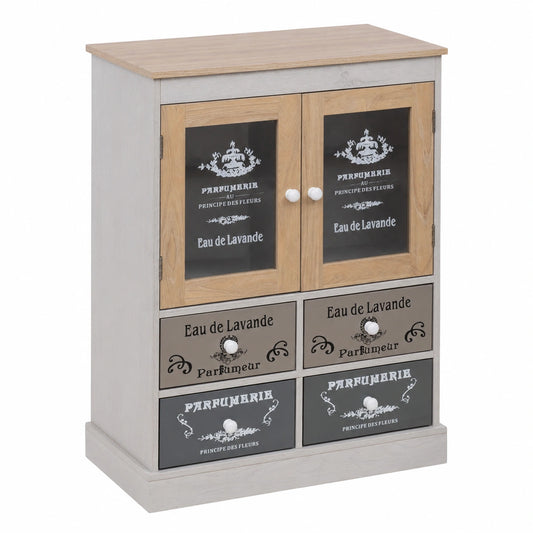 Credenza Shabby, Armadietto Cucina Autoportante, Truciolato Melanimico Pvc, Bianco Beige Grigio, 2 Ante 4 Cassetti - Misure: 81 × 58 × 30 cm (HxLxP)