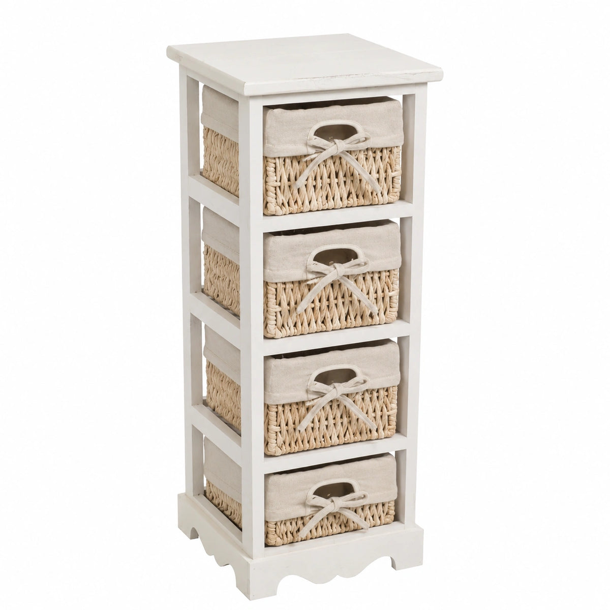 Scaffale cassettiera con 4 ceste Shabby vintage Legno di paulonia 28 × 25 × 74cm - Bianco