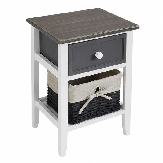 Milani casa - mobiletto con 2 cassetti e cesto, legno, grigio scuro, stile shabby chic, 32 × 28 × 50 cm
