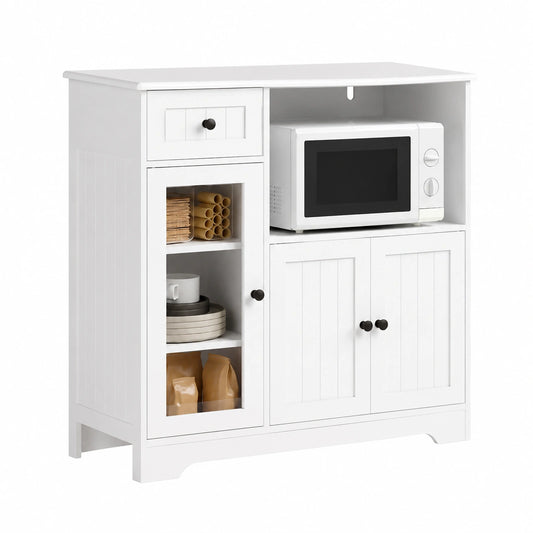 Credenza Armadio credenza Cucina con ripiano per microonde, mobiletto con 1 cassetto, 3 ante, ripiani regolabili, per sala da pranzo e soggiorno