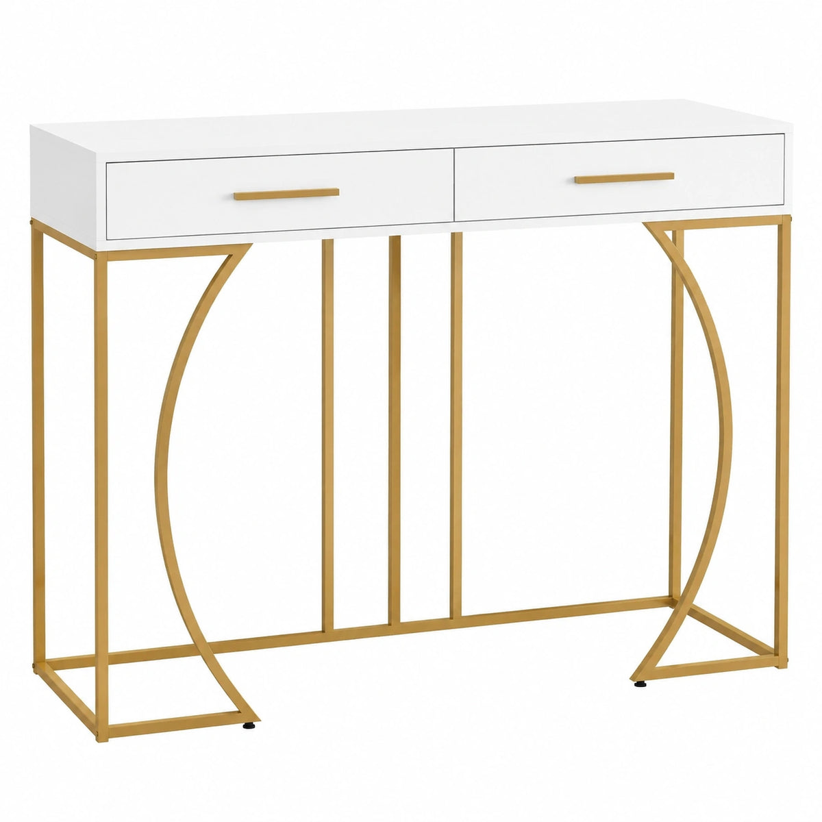 Tavolino da corridoio con 2 cassetti, leggero, stile lussuoso, 120 × 38 × 76 cm, bianco