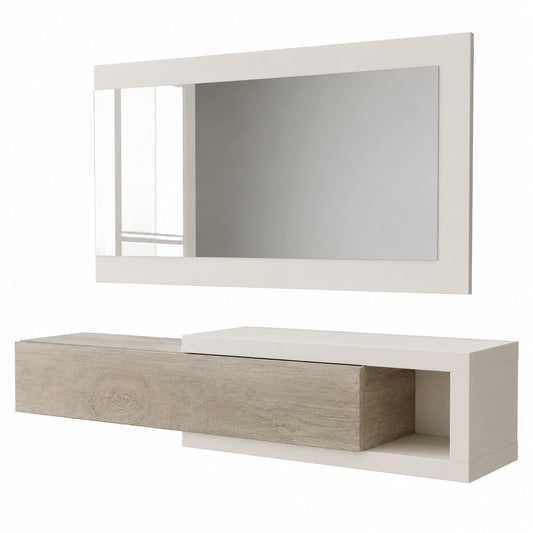Mobile da ingresso Mcallen, Entratina reversibile con specchio, Mobile per atrio con cassetto, Svuotatasche per appartamenti, 95 × 26h69 cm