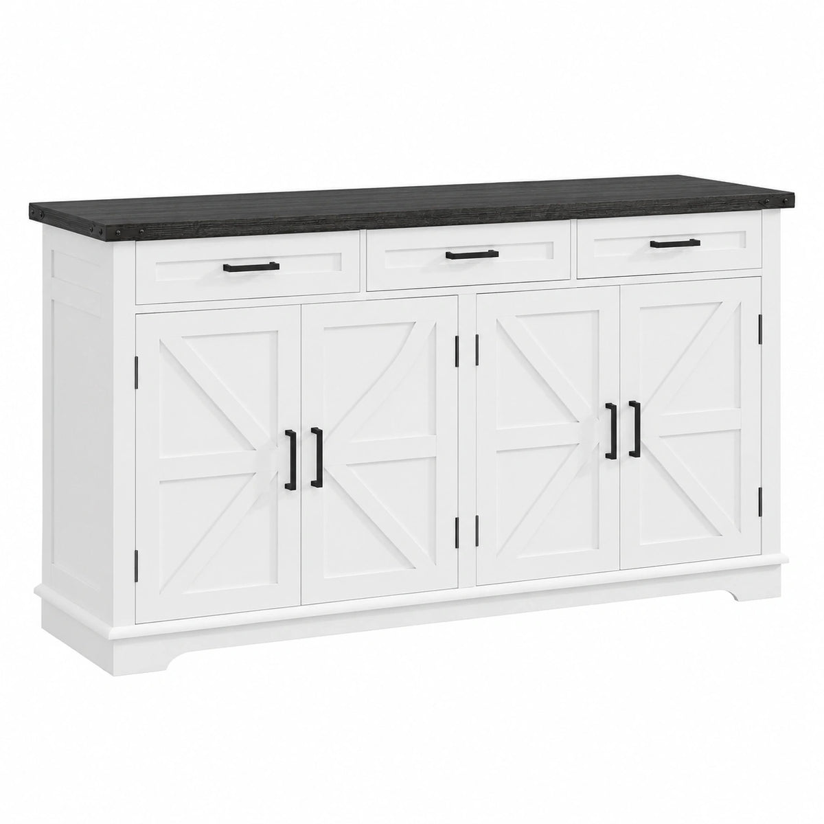 Credenza Cucina, Mobile Cucina con 4 Ante e 3 Cassetti, Credenza Soggiorno con Ripiani Regolabili di Stile Country, Madia Cucina per Sala da Pranzo