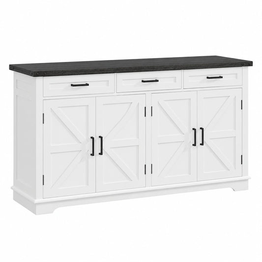 Credenza Cucina, Mobile Cucina con 4 Ante e 3 Cassetti, Credenza Soggiorno con Ripiani Regolabili di Stile Country, Madia Cucina per Sala da Pranzo