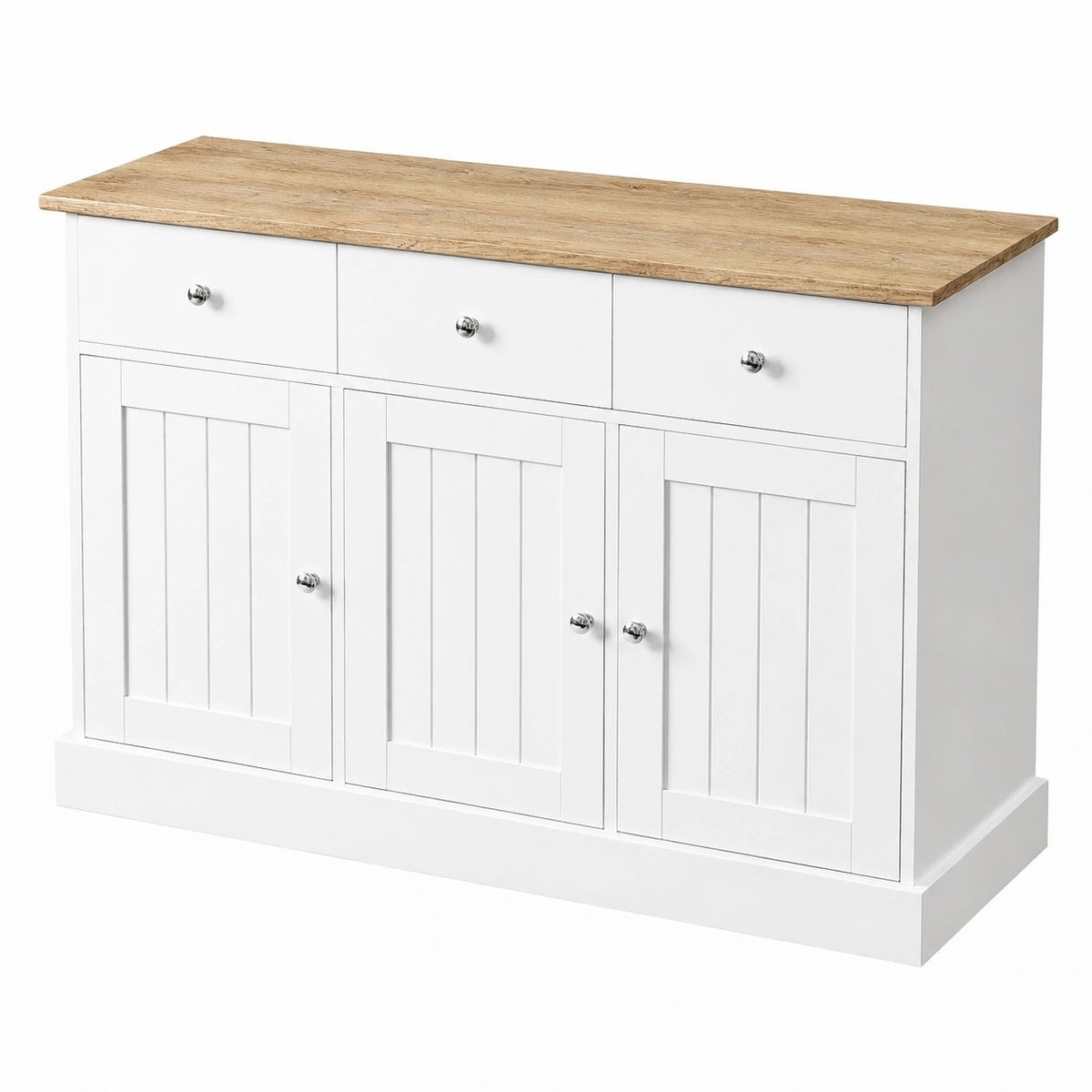 Credenza Rustica Bianca Effetto Legno, 2 Cassetti 3 Ante, Maniglie Argentate, Buffet per Soggiorno e Sala da Pranzo, 120 × 36 × 80.5 cm -Arredamento