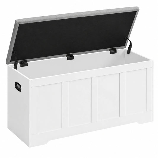 Cassapanca con Coperchio, 2 Cerniere di Sicurezza, Panchina Portascarpe, Stile Rustico, per Ingresso