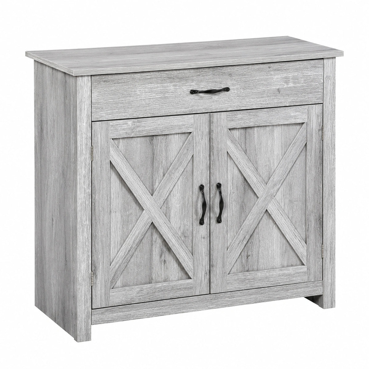 Credenza Cucina con 2 Ante e Cassetto 80 × 39.7 × 80cm Grigio, Mobile Cucina, Ripiani Regolabili, Stile Country, Credenza Buffet per Soggiorno