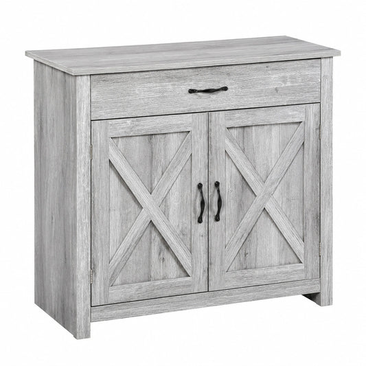 Credenza Cucina con 2 Ante e Cassetto 80 × 39.7 × 80cm Grigio, Mobile Cucina, Ripiani Regolabili, Stile Country, Credenza Buffet per Soggiorno